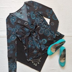 🐱I.N.C. Black & Turquoise Beaded Sequin Top